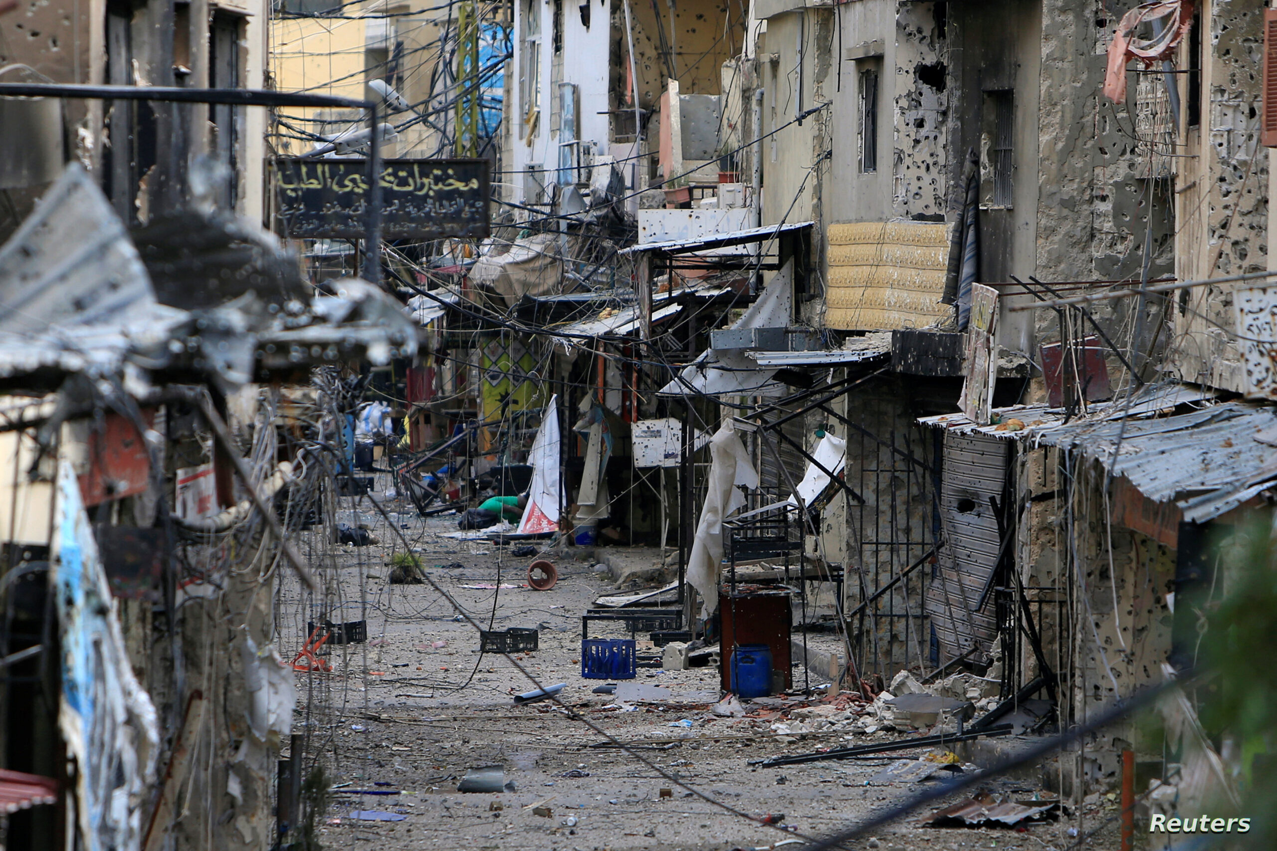 A view shows the damage inside the Ain el-Hilweh refugee camp near Sidon